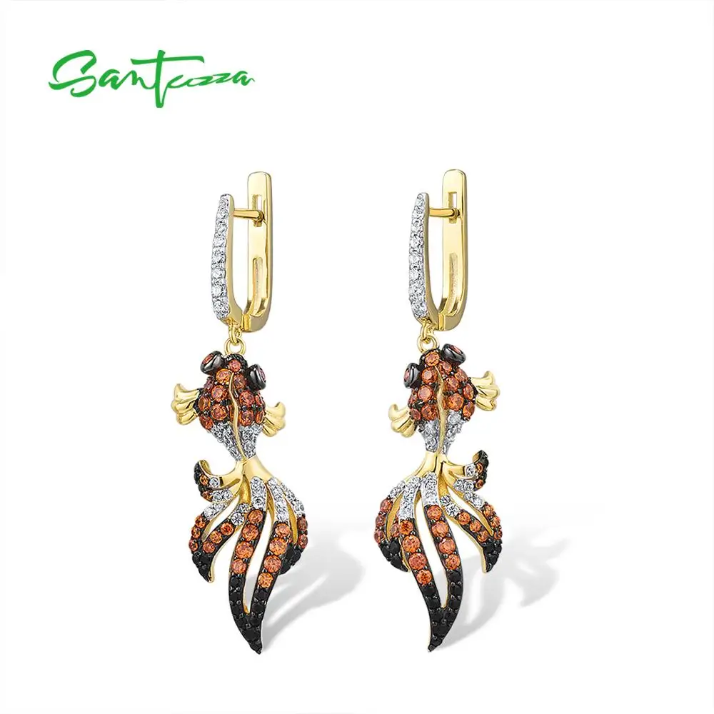Женские серьги рыбки SANTUZZA серебряные подвески из 925 пробы фианита|earrings for|earrings for