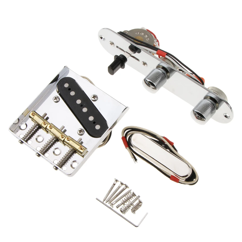 Chrome Telecaster Bridge Loaded 3 Saddle Bridge w/ Pickup Assembly Iron Line Plate Set for TL Guitar Instrument Parts Accessory