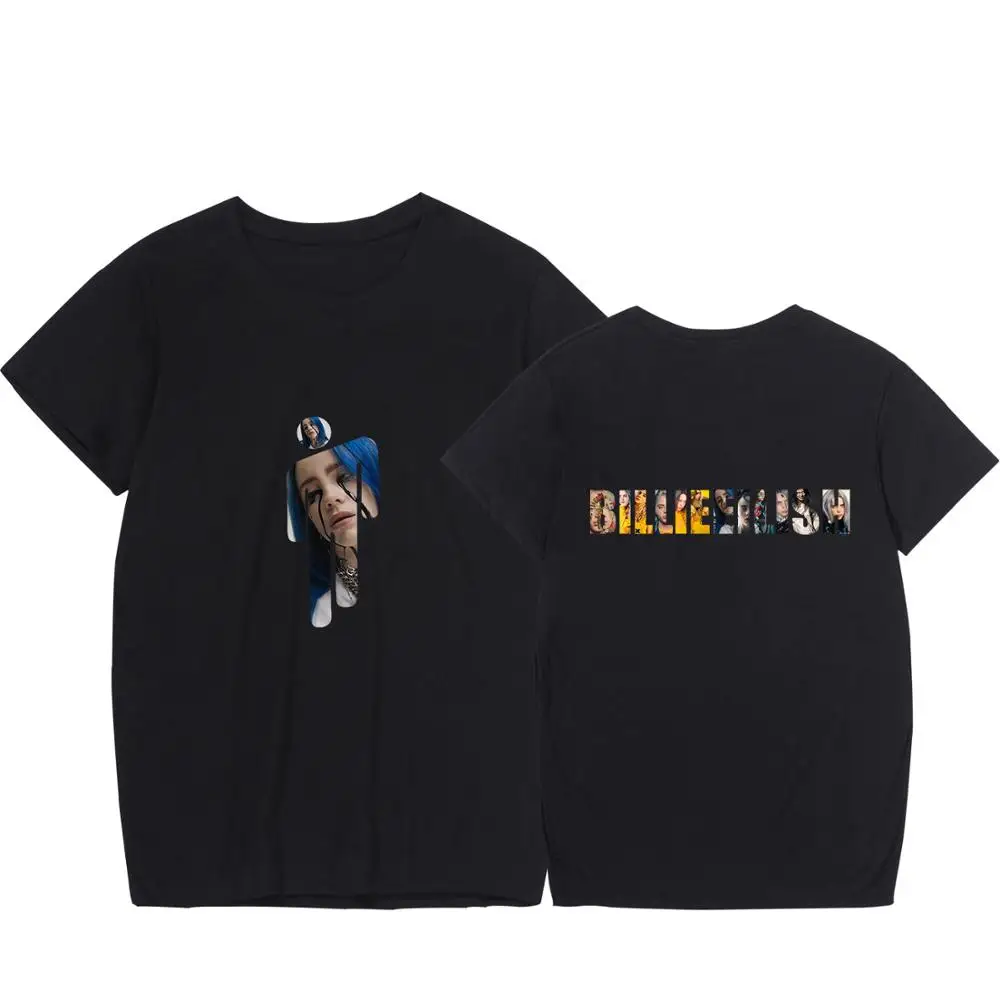Billie Eilish женская футболка с принтом Харадзюку каваи, модная футболка с 3d графикой, футболка в Корейском стиле, женские футболки - Цвет: black - style 2