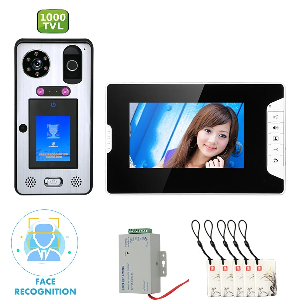 7 inch Touch LCD Video Intercom Door Phone Doorbell Intercom System with Face Recognition Fingerprint RFIC Wired 1000TVL Camera