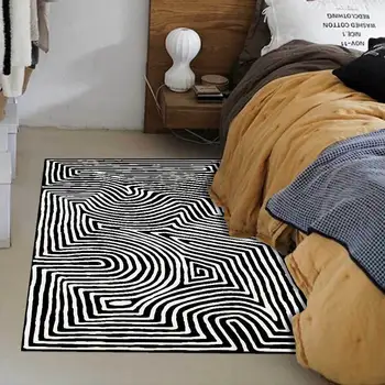 

Fashion Abstract Modern Carpets Black and White Geometric Curve Striped Living Room Area Rugs Bedroom Kitchen Bathroom Floor Mat
