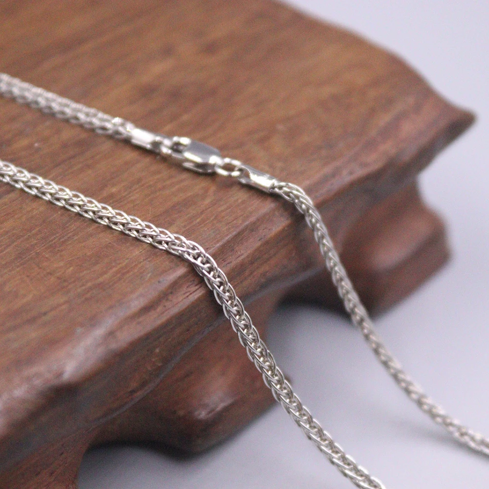 

Pure 18K White Gold Necklace 2mmW Wheat Chain Lobster Clasp Stamp Au750 For Woman Man