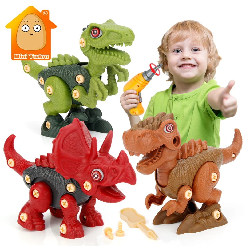 Kids Drill Toy DIY 3D Dinosaur Puzzle Toy Plastic Assembled Blocks Game Electric Screw Nut Animal Set Educational Toys For Child