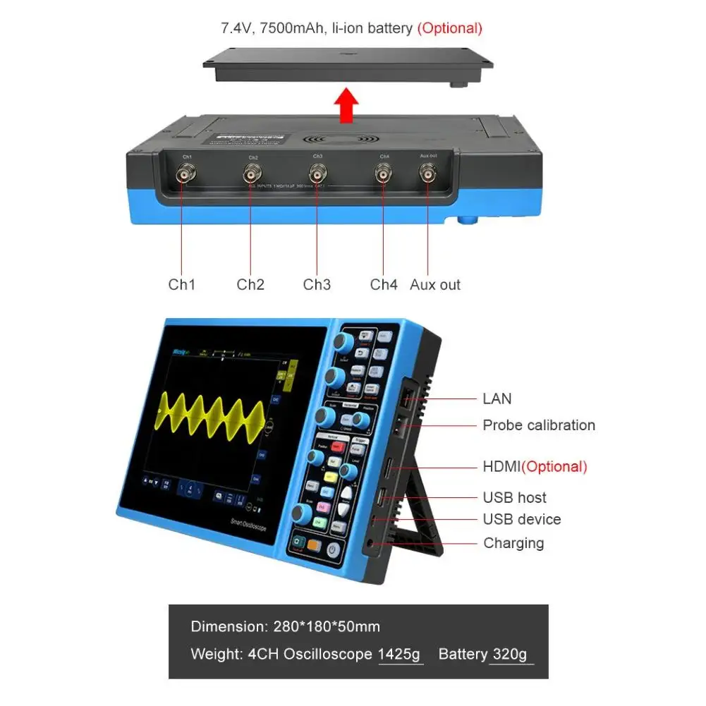 Ручной осциллограф STO1104C 4 канальный цифровой запоминающий осциллограф 100 м пропускная способность с большой Сенсорный экран 100-240v