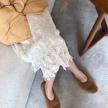 Новинка, узкая талия, выдолбленная кружевная черная юбка, осенняя и зимняя женская юбка средней длины из сетчатой ткани