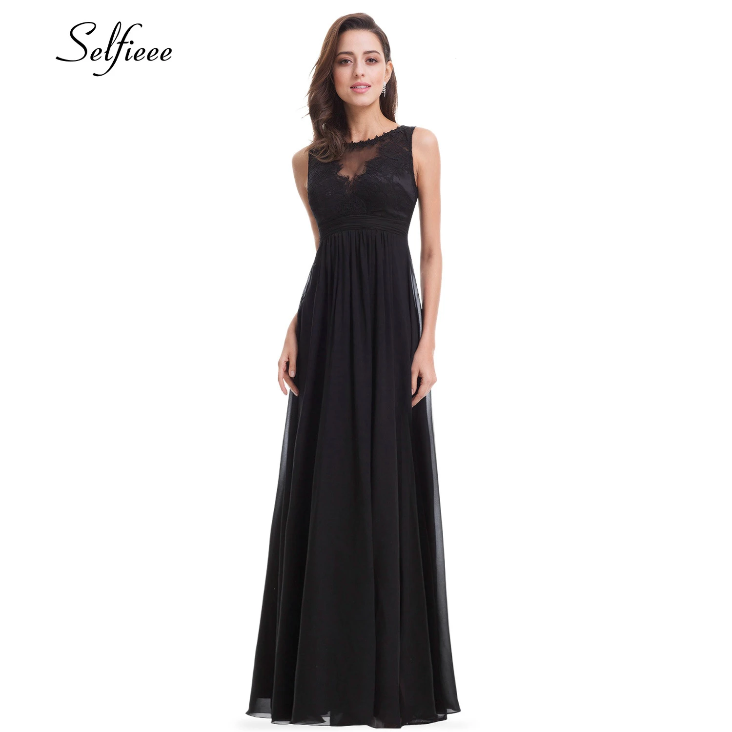

Elegant Black Women Dresss A-Line O-Neck Sleeveless See-Through Maxi Dress Vintage Cheap Chiffon Party Dress Robe Femme 2019