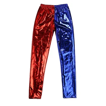 

Women Adult Red Blue Metallic Leggings Elasticated Waist Pants Trousers Masquerade Carnival Party Bar Supplies