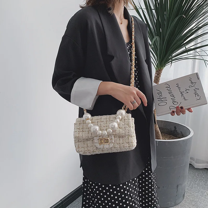 

2019 New Style Fashion Graceful Woolen (Large Small) Chain Shoulder Bag Fairy Pearl Handbag