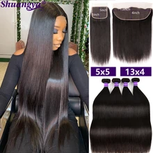 

3 Pcs/Lot Peruvian Straight Hair With Closure 100% Human Hair 3 Bundles With Middle/Free Part Closure Alimog Remy Hair Miss Ca