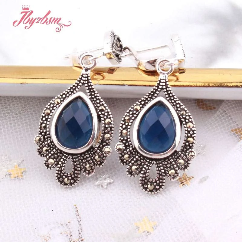 Blue CZ Crystal 8x12 мм каплевидные Агаты, кристальная оболочка, коралловые каменные бусины, ювелирные изделия, серьги для женщин, рождественский подарок, модные Висячие серьги Huggie, 1 пара - Окраска металла: Blue CZ Crystal