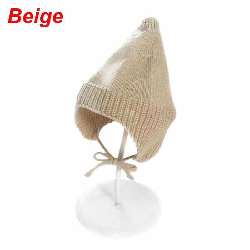 Beige Детская шапка для малышей; зимняя теплая шапка; Хлопковые вязаные шапки для новорожденных; шапочка для маленьких девочек - Color: Beige