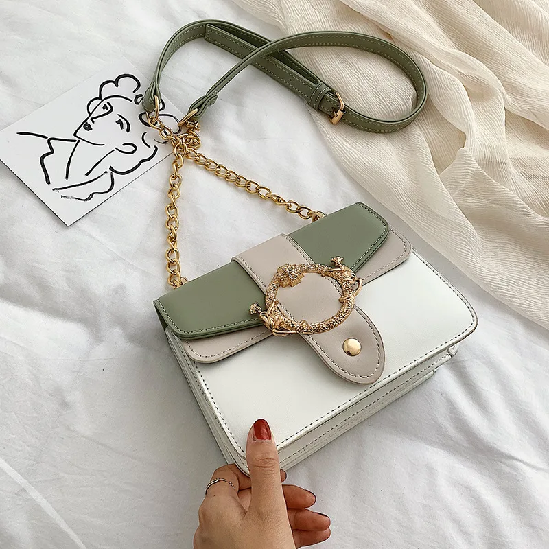 

Chain bag woman 2019 new Korean version of fashion lady hit color single shoulder slanted small square bag