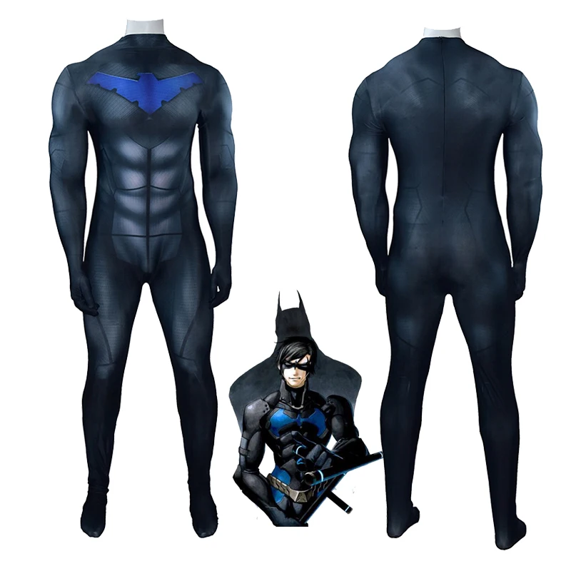 Супергероя костюм Nightwing героя зентай Диком Грейсоном Робин боди 3D печатных