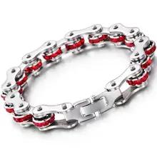Free Shipping Fashion Silver Motorcycle Chain Femme Men Jewelry Crystal Stainless Steel Bike Chain Bracelets 12mm Wide