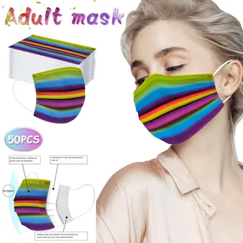 

50PC Adult face mask Fashion 3D Print Disposable mask for face Protection Three Layer Breathable mouth Mask mascarillas Maschera