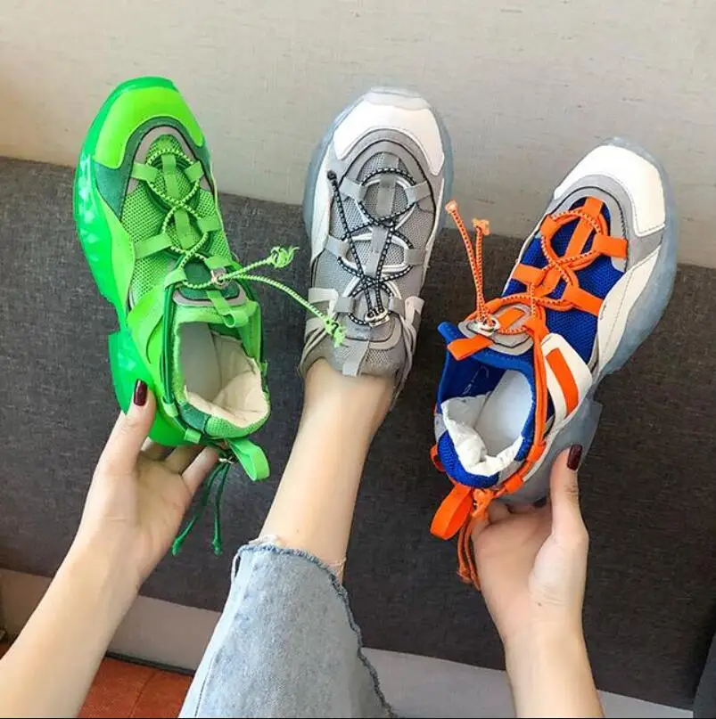 

Women Air Mesh Sneakers Autumn Fashion Transparent Sole Platform Shoes 2019 New Student Comfortable Wild Sneakers Running Shoes