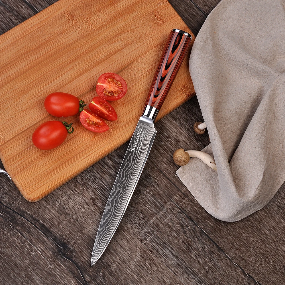 SUNNECKO Premium 8 Inch Slicing Knife 73 Layers Damascus Steel Japanese VG10 Blade Sharp Cutter Pakka Wood Handle Kitchen Knives | Дом и сад