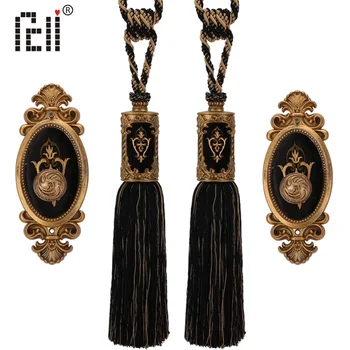 

4Pcs/Set Vintage Romantic Curtain Accessories 2 Curtain Tiebacks with 2 Hooks Curtain Tassels Curtain Tiebacks Bandages Brushes
