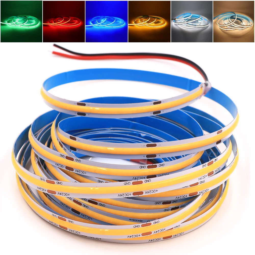 DC12V 24V COB LED Strip 384/528LEDs/M Tape Lights Cool White 6000K Cabinet Light DC12V 24V COB LED Strip 384/528LEDs/M Tape Lights Cool White 6000K Cabinet Light