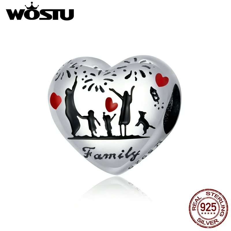 WOSTU Family Charms Настоящее серебро 925 пробы кулон в виде сердца из бисера подходит для оригинального браслета