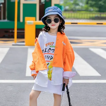 

Girls spring and autumn parent-child jacket 202 new big kids net red foreign fashion splicing jacket coat