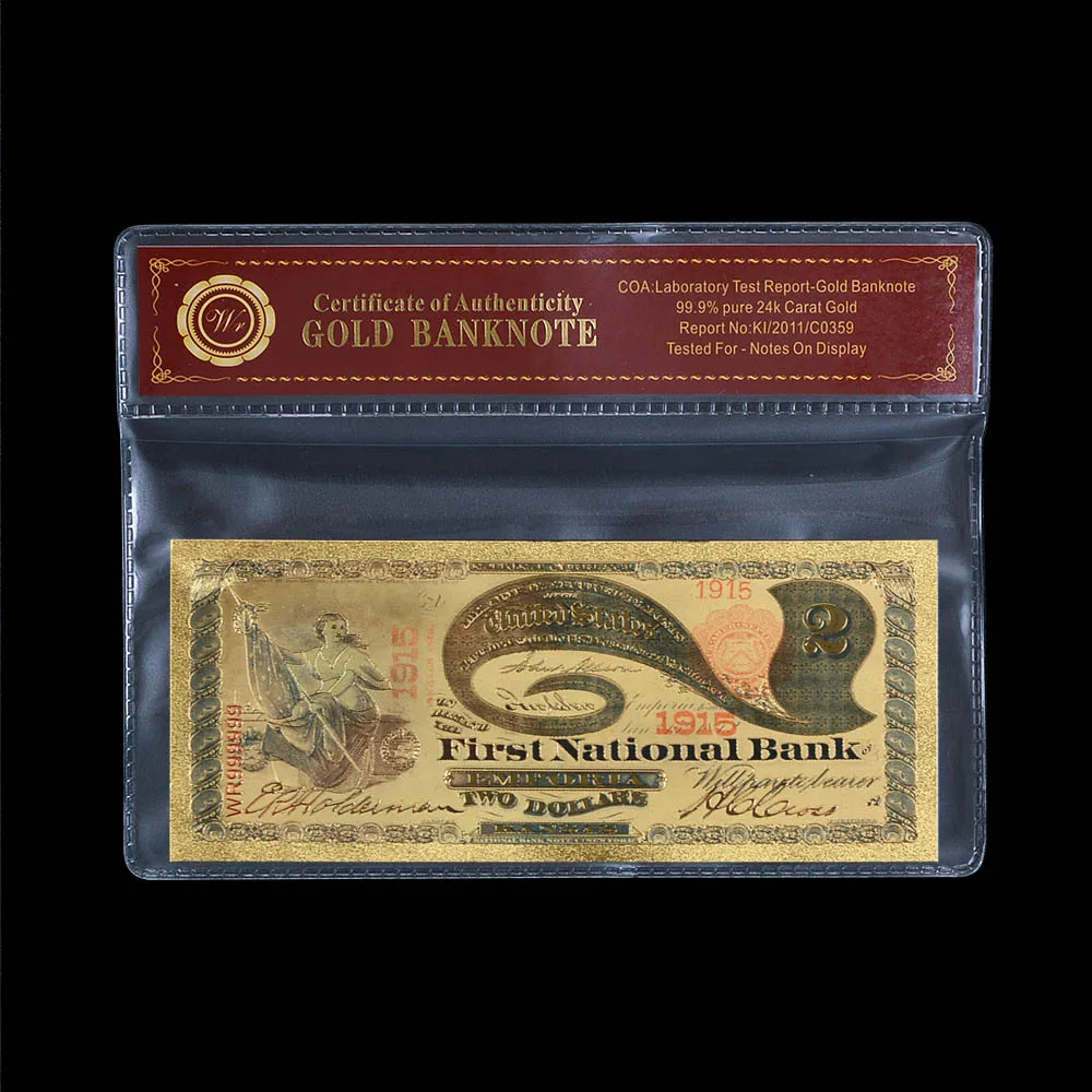 2 dollar with frame 1875 год, доллар США, поддельные бумажные деньги, золотые банкноты с рамкой COA, американские билетные банкноты, Подарочный товар, Прямая поставка - Цвет: 2 dollar with frame