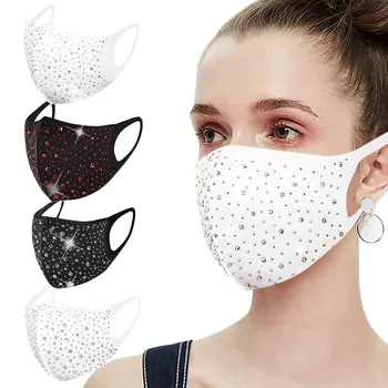 

4 Pack Masks Adult With Filter PM2.5 Diamonds Breathable Mouth Party Mask Washable And Reusable Ear Hook Outdoor Mouth Caps