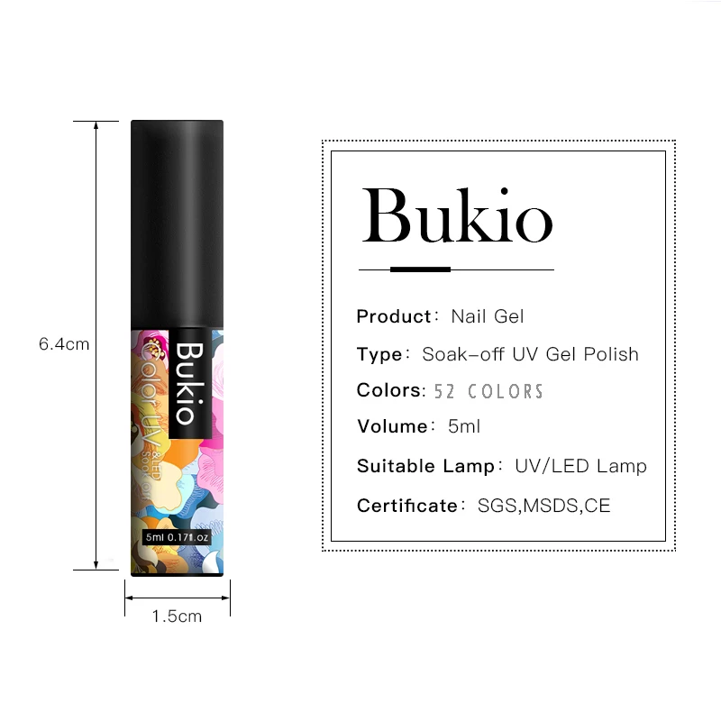 Bukio Nail Polish Pure Color Semi Permanent Base top Need UV LED lamp For Manicure Varnish Paint Hybrid ROSALIND nail gel