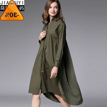

2020 can ship spring new loose large size turn down collar long sleeve all-match long shirt for women back pleated