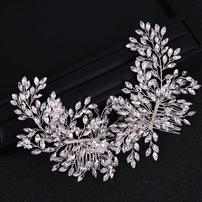 Trendy Silver Color Crystal Rhinestone Hair Comb Accessories Wedding tiara Bridal Headpiece Hair ornaments Bride Hair Jewelry