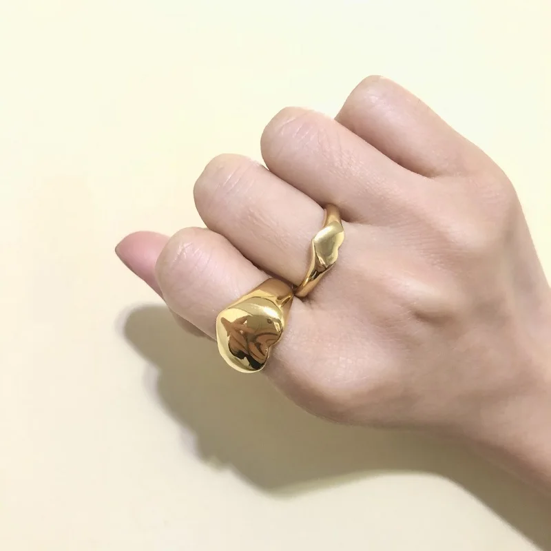 PVD 18k Gold Plated Chunky Stainless Steel Heart Signet Rings for Women Girls Fashion Jewelry Gift Waterproof 2