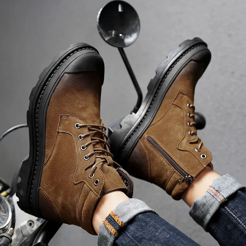 

Hot Selling Autumn & Winter Worker Boot Men's Boots Genuine Leather Combat Boots Large Size round-Toe Leather Boot Cotton Shoe M