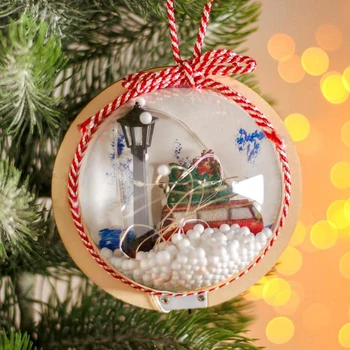 

Christmas ball with a wooden figure and lighting "Car and lantern" 12x12 cm