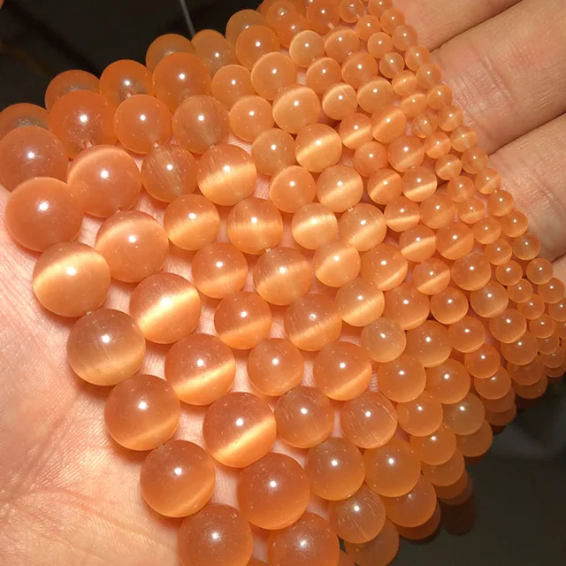 JHNBY Mixed Colors Cat's Eye opal Natural Stone 4/6/8/10/12MM Spacer glass Loose beads for Jewelry making DIY bracelets Findings Champagne