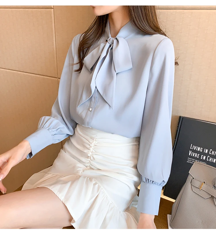 H Han Queen New Arrival Shirt Womens Blouse Vintage Work Casual Tops Chiffon Blouse Bow Elegant Loose Women Business Shirts 2021 white long sleeve top