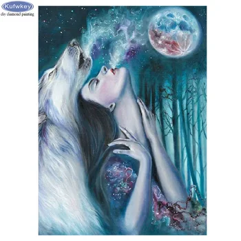 

5D DIY full square Diamond mosaic fantasy wolf woman diamond embroidery embroidered Cross Stitch puzzle art Home decoration Gift