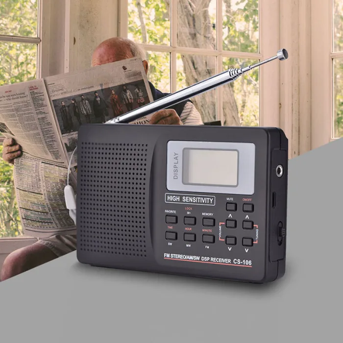 Portable Digital World Full Band Radio Receiver AM/FM/SW/MW Radio with External Antenna LHB99