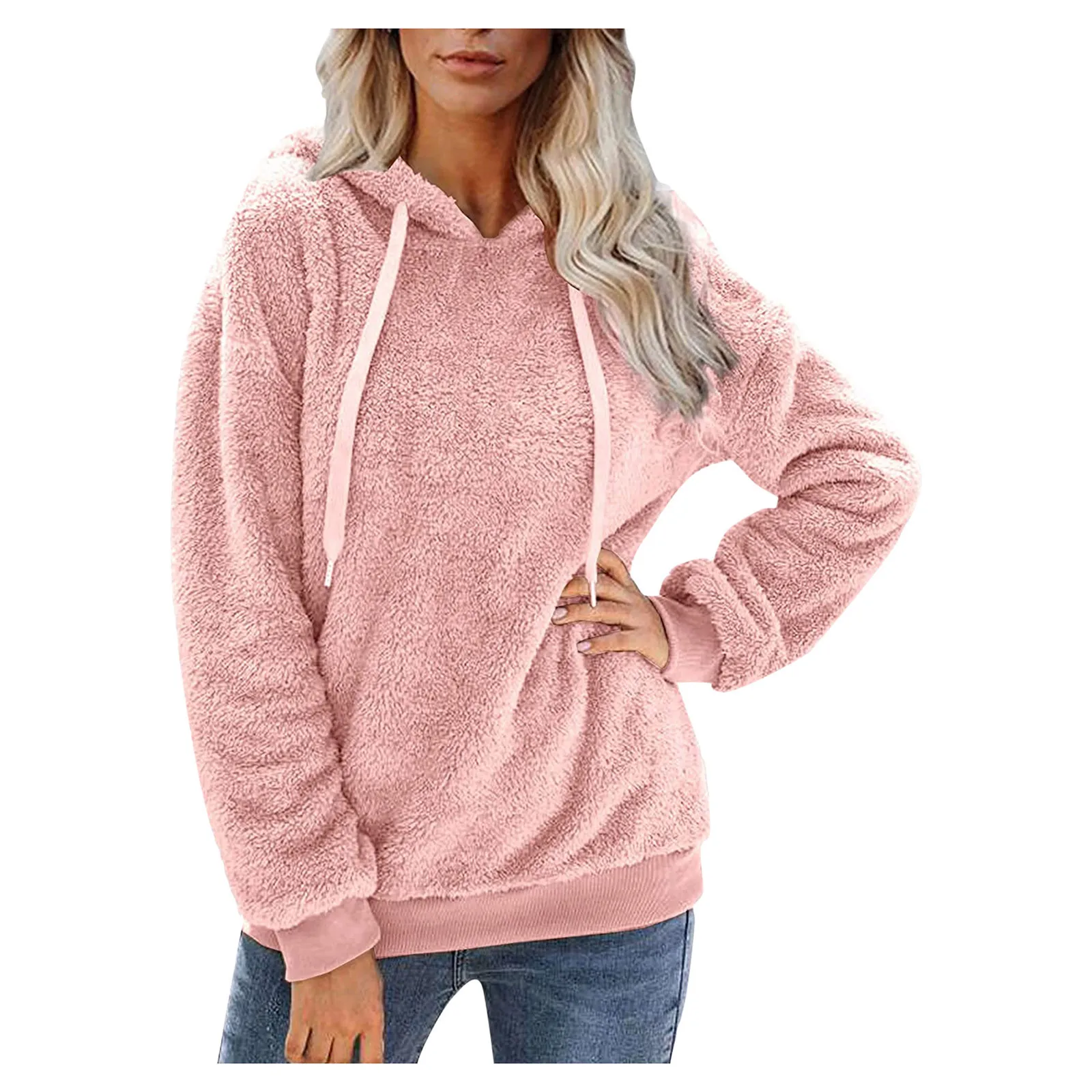 Women's Warm Fluffy Winter Solid Casual Zip Up Sweatshirt Pullovers Outwear US 