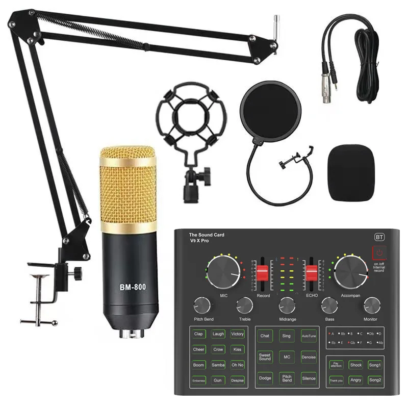 V9XPro Sound Card Studio Mixer Noise Reduction Portable Microphone Voice BM800 Live Broadcast for Phone Computer Record V9X Pro 