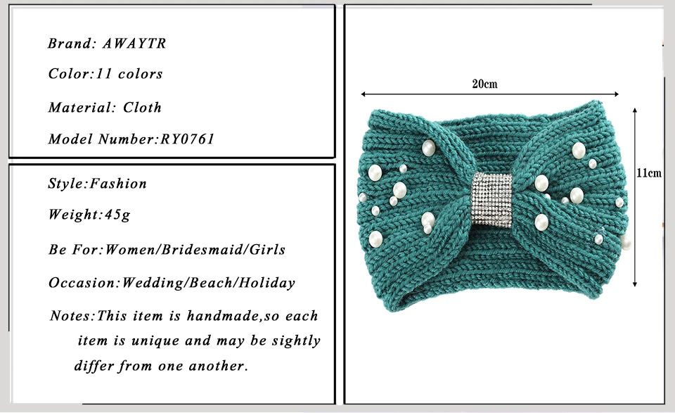Женские теплые вязаные резинки для волос с кристаллами и бантом, широкие повязки на голову, Стрейчевые заколки, тюрбан, головные уборы, женские модные аксессуары для волос
