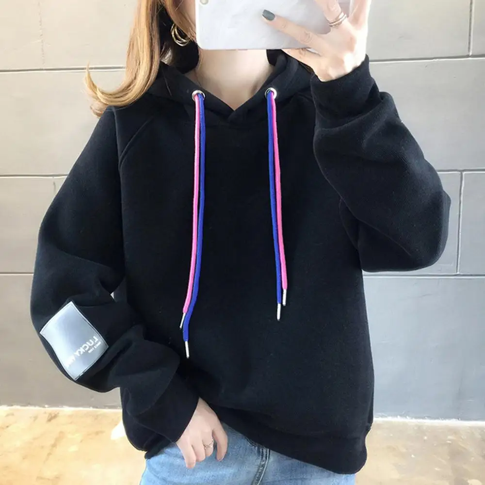 Harajuku пуловер Толстовка женская Свободная Лоскутная с длинным рукавом Бархатные