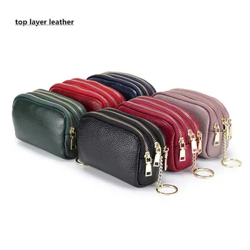 

First Layer Cowhide Coin Purse Coin Bag With Three Zippers Genuine Leather Multi Function key Pack Mini Bag In Hand Short Wallet