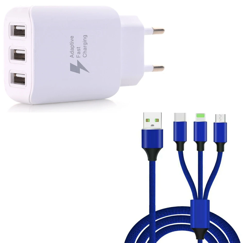 3 in 1 Type-C + 8 Pin Micro USB Data Charging Cable+3 Fast Wall Charger for iPhone / Samsung Huawei | Мобильные телефоны и