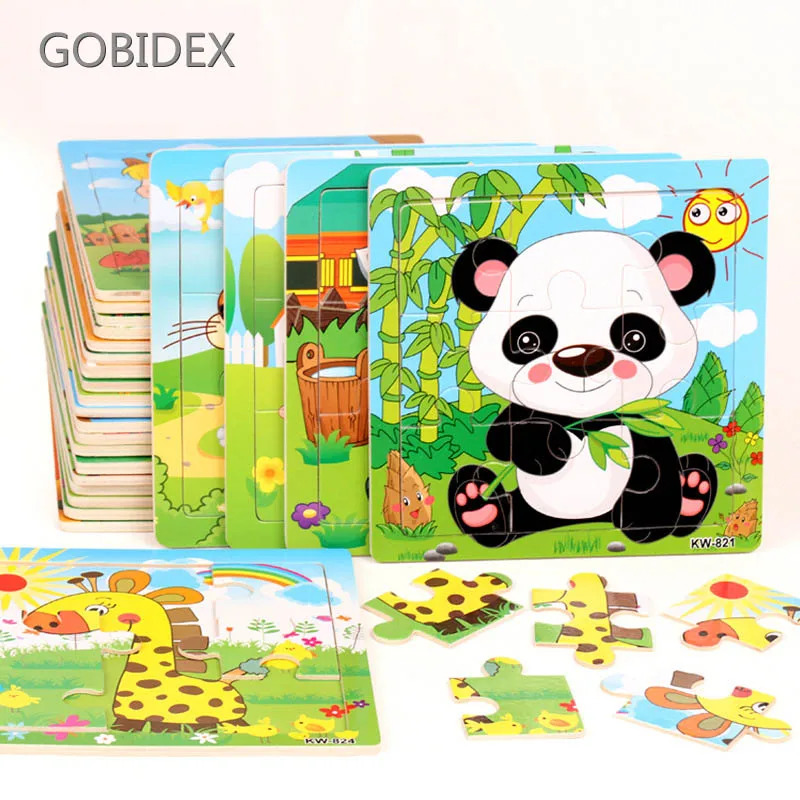

9Pcs 24 Style Lovely Animal Puzzle Toys Personalized Jigsaw Wooden Toys Intellectual Development Hand-Eye Coordination