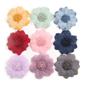 5Pcs 9cm 3.6" Chiffon Satin Fabric Flowers Bouquet For Baby Girls Hair Accessories Hair Flower for Women Headbands