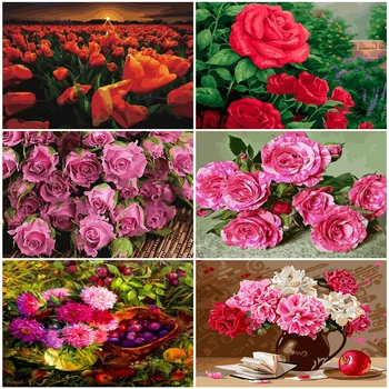 

HUACAN Painting By Numbers Flower Hand Painted Paintings Art Gift DIY Pictures By Number Rose Kits Drawing On Canvas Home Decor
