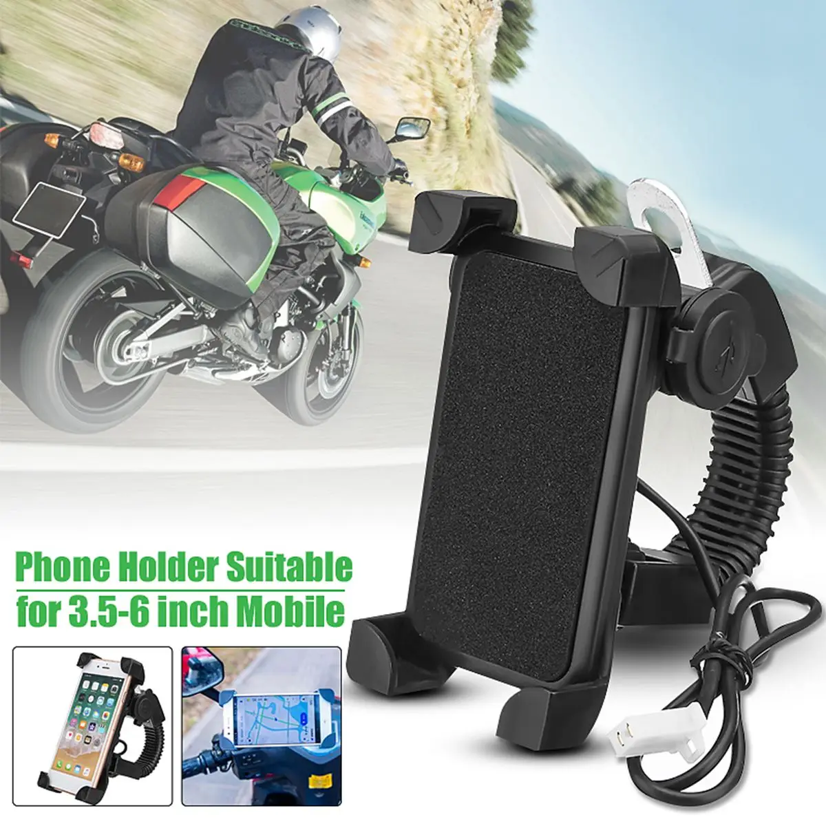 

3.5-6 inch Mobile telephone Holder Stands Bracket USB Charger Motorcycle Rearview Mirror Mount For Motorcycle Bicycle