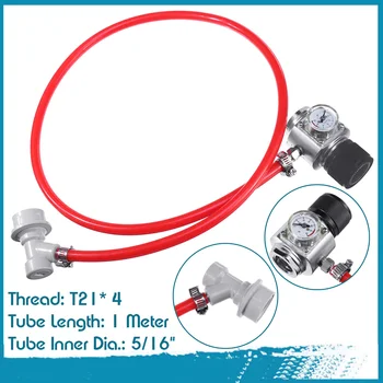 

5/16" Gas Line Assembly CO2 Mini Gas Regulator T21*4 - Draft Beer Dispensing Ball Lock Disconnect For Soda Club Stream