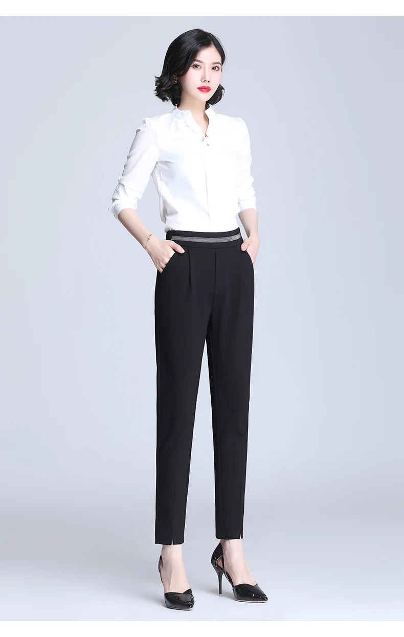 Black Stretch Pencil Pants for Women Fashion Office Work Elegant Trousers New Casual Loose Thin Korean Pocket Ankle-Length Pants