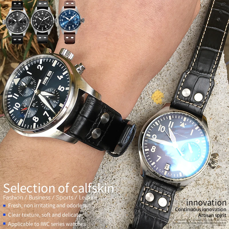 20mm 22mm Leather WatchBand Suitable for IWC Mark LE PETIT Big PILOT Timezone Watch Accessories black|Watchbands| - AliExpress